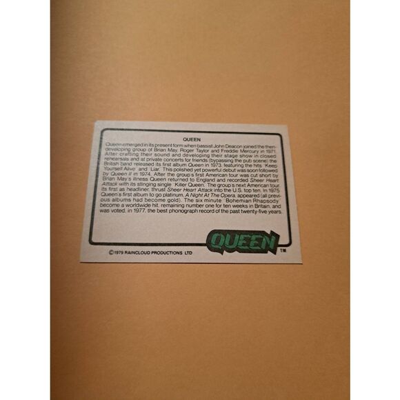 Vintage 1979 Raincloud Productions Queen Trading Card #51 Rock Band Memorabilia - Picture 2 of 2